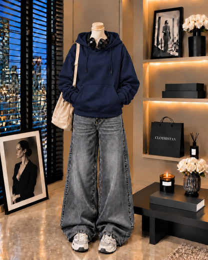 Premium Hoodie & Grey Vintage Wide-Leg Jeans Pack of Two