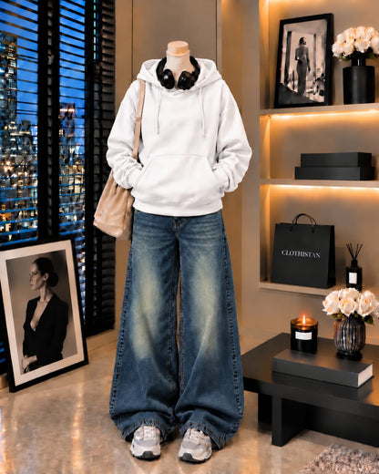 Premium Hoodie & Greenish blue Vintage Wide-Leg Jeans Pack of Two