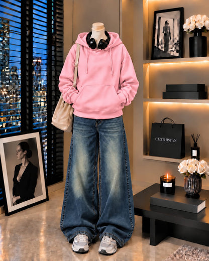 Premium Hoodie & Greenish blue Vintage Wide-Leg Jeans Pack of Two