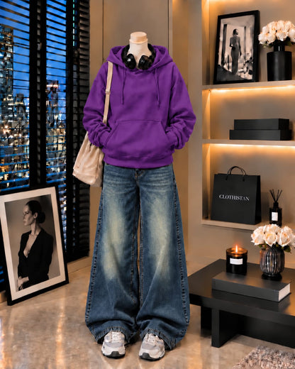 Premium Hoodie & Greenish blue Vintage Wide-Leg Jeans Pack of Two