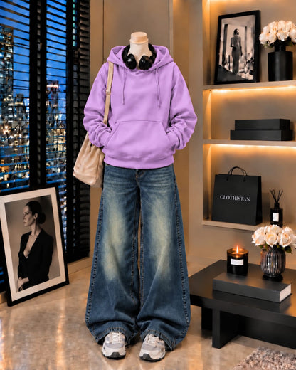 Premium Hoodie & Greenish blue Vintage Wide-Leg Jeans Pack of Two