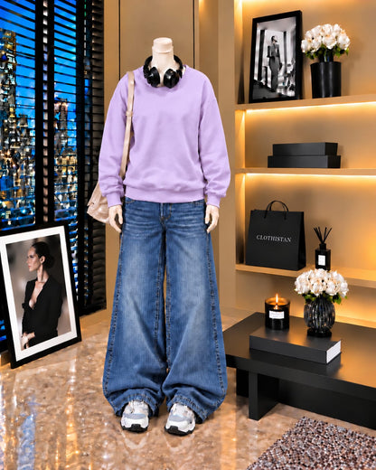 Premium Sweatshirt & Mid blue Vintage Wide-Leg Jeans Pack of Two