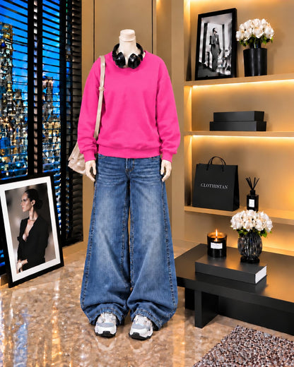 Premium Sweatshirt & Mid blue Vintage Wide-Leg Jeans Pack of Two