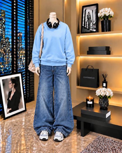 Premium Sweatshirt & Mid blue Vintage Wide-Leg Jeans Pack of Two