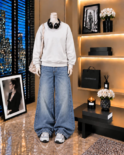 Premium Sweatshirt & Sky blue Vintage Wide-Leg Jeans Pack of Two