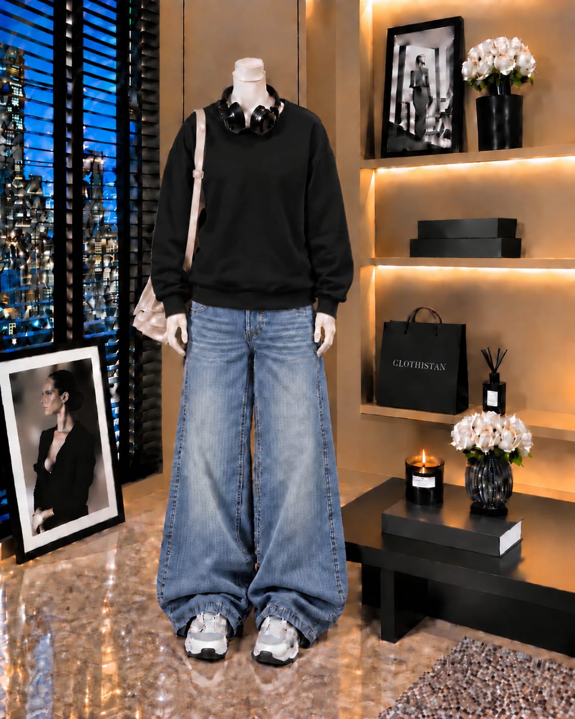 Premium Sweatshirt & Sky blue Vintage Wide-Leg Jeans Pack of Two