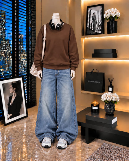 Premium Sweatshirt & Sky blue Vintage Wide-Leg Jeans Pack of Two