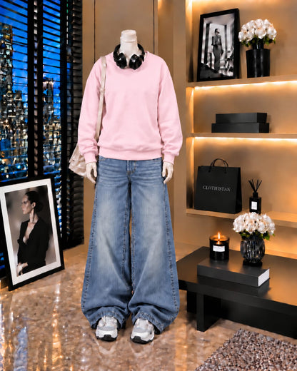 Premium Sweatshirt & Sky blue Vintage Wide-Leg Jeans Pack of Two