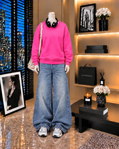 Premium Sweatshirt & Sky blue Vintage Wide-Leg Jeans Pack of Two