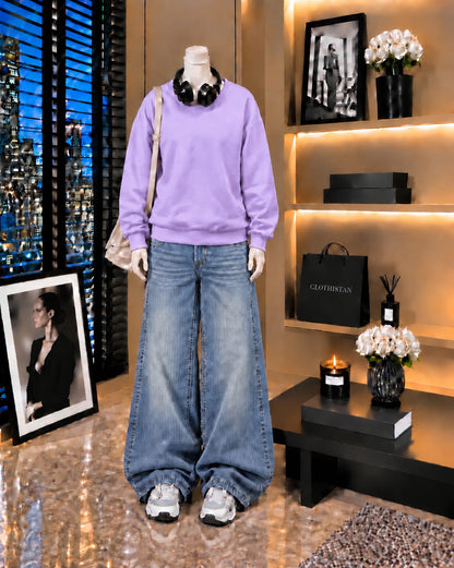 Premium Sweatshirt & Sky blue Vintage Wide-Leg Jeans Pack of Two