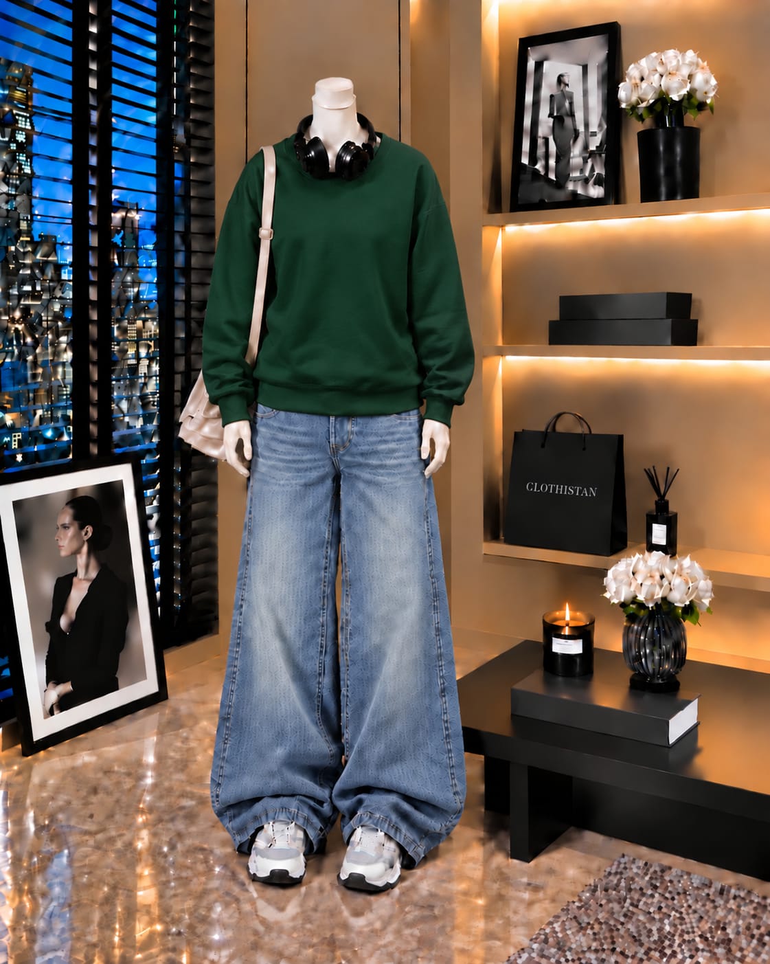 Premium Sweatshirt & Sky blue Vintage Wide-Leg Jeans Pack of Two