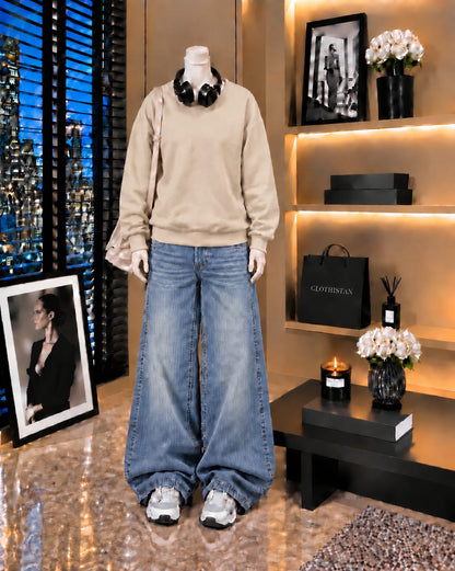 Premium Sweatshirt & Sky blue Vintage Wide-Leg Jeans Pack of Two