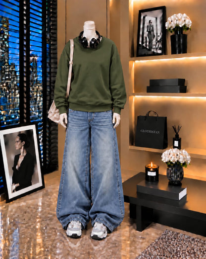 Premium Sweatshirt & Sky blue Vintage Wide-Leg Jeans Pack of Two