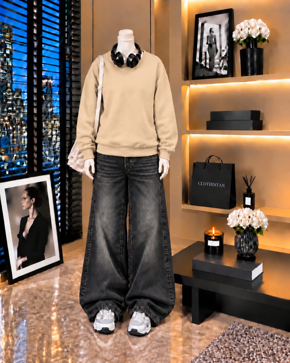 Premium Sweatshirt & Black Vintage Wide-Leg Jeans Pack of Two