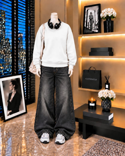 Premium Sweatshirt & Black Vintage Wide-Leg Jeans Pack of Two