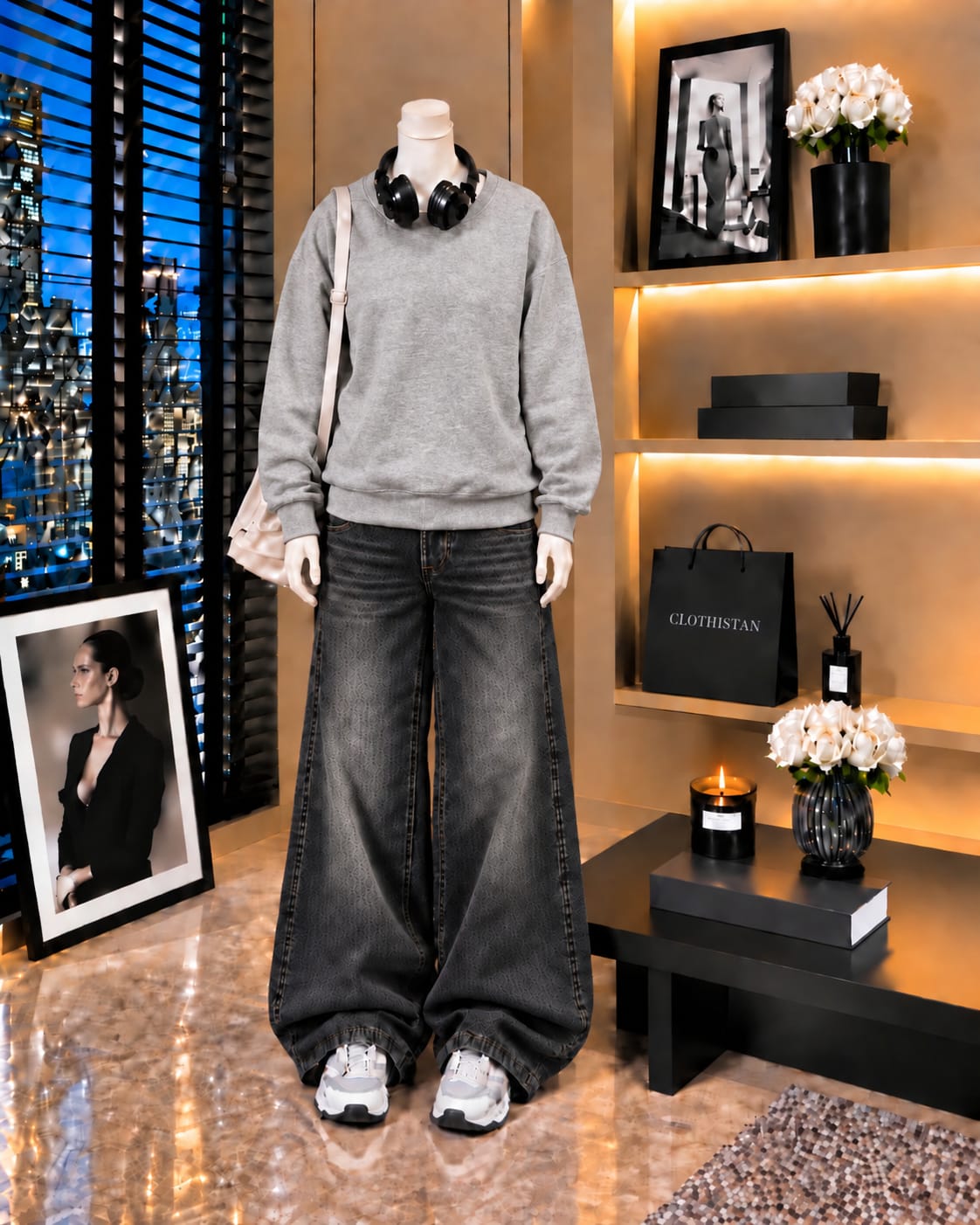 Premium Sweatshirt & Black Vintage Wide-Leg Jeans Pack of Two