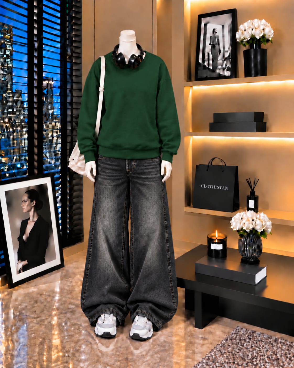 Premium Sweatshirt & Black Vintage Wide-Leg Jeans Pack of Two