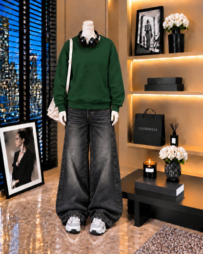 Premium Sweatshirt & Black Vintage Wide-Leg Jeans Pack of Two