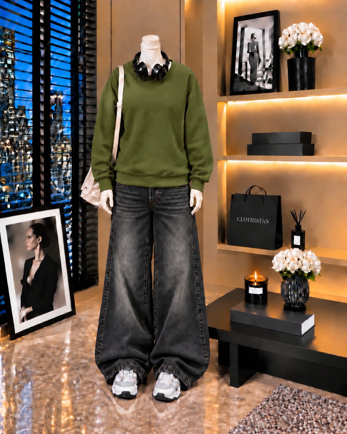 Premium Sweatshirt & Black Vintage Wide-Leg Jeans Pack of Two