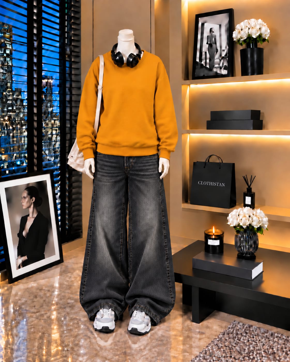 Premium Sweatshirt & Black Vintage Wide-Leg Jeans Pack of Two