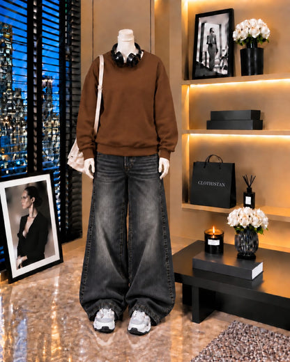 Premium Sweatshirt & Black Vintage Wide-Leg Jeans Pack of Two