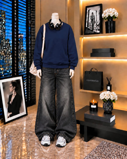 Premium Sweatshirt & Black Vintage Wide-Leg Jeans Pack of Two