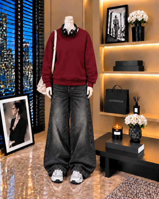 Premium Sweatshirt & Black Vintage Wide-Leg Jeans Pack of Two