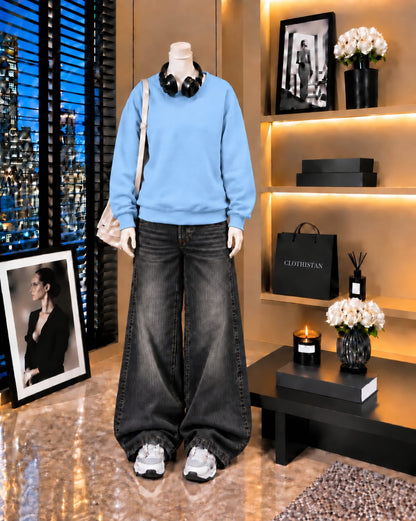 Premium Sweatshirt & Black Vintage Wide-Leg Jeans Pack of Two