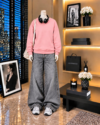 Premium Sweatshirt & Grey Vintage Wide-Leg Jeans Pack of Two