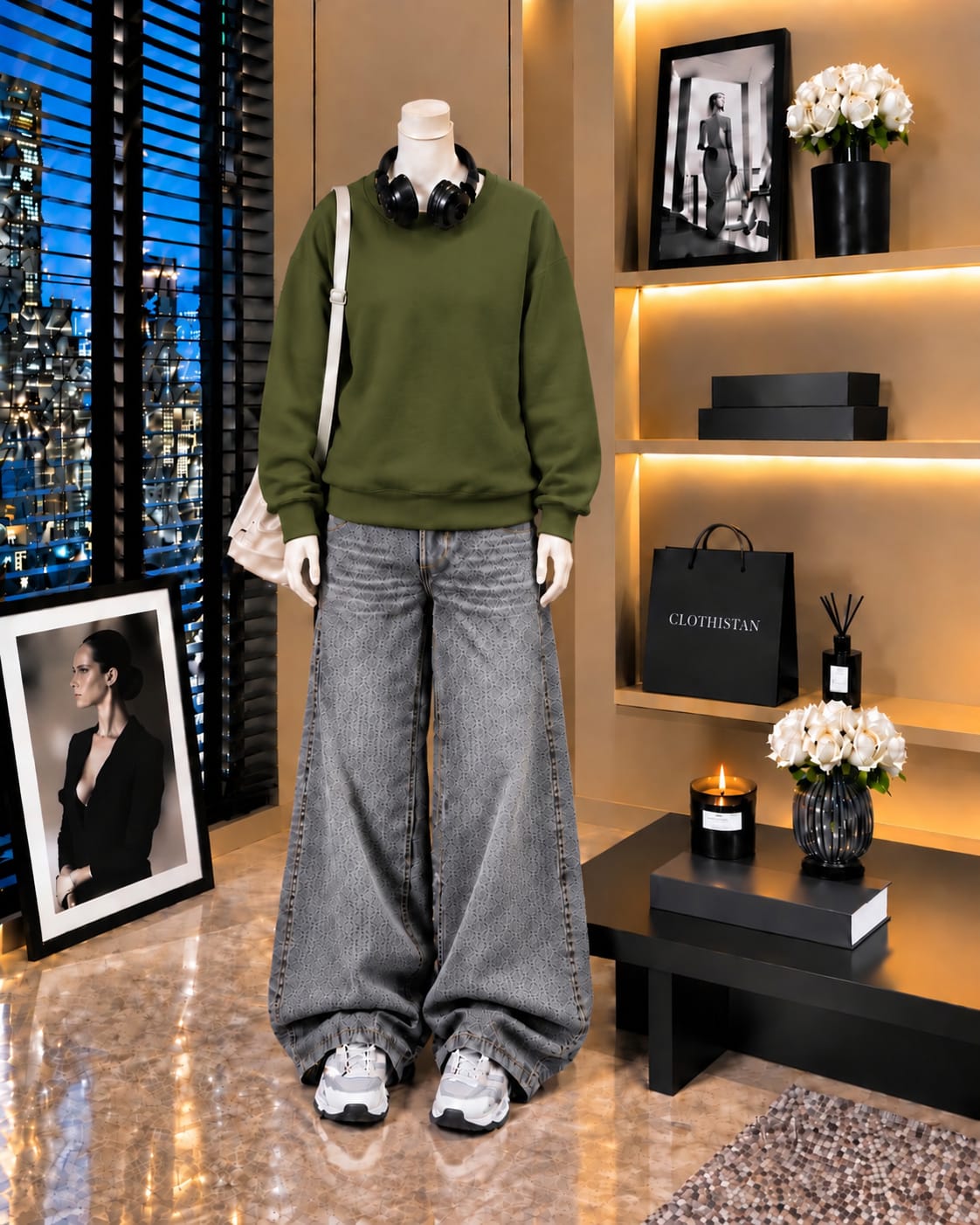 Premium Sweatshirt & Grey Vintage Wide-Leg Jeans Pack of Two