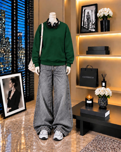 Premium Sweatshirt & Grey Vintage Wide-Leg Jeans Pack of Two