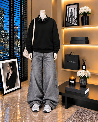 Premium Sweatshirt & Grey Vintage Wide-Leg Jeans Pack of Two