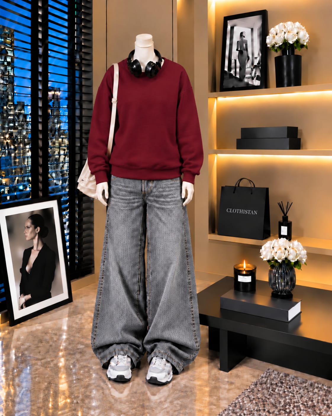 Premium Sweatshirt & Grey Vintage Wide-Leg Jeans Pack of Two