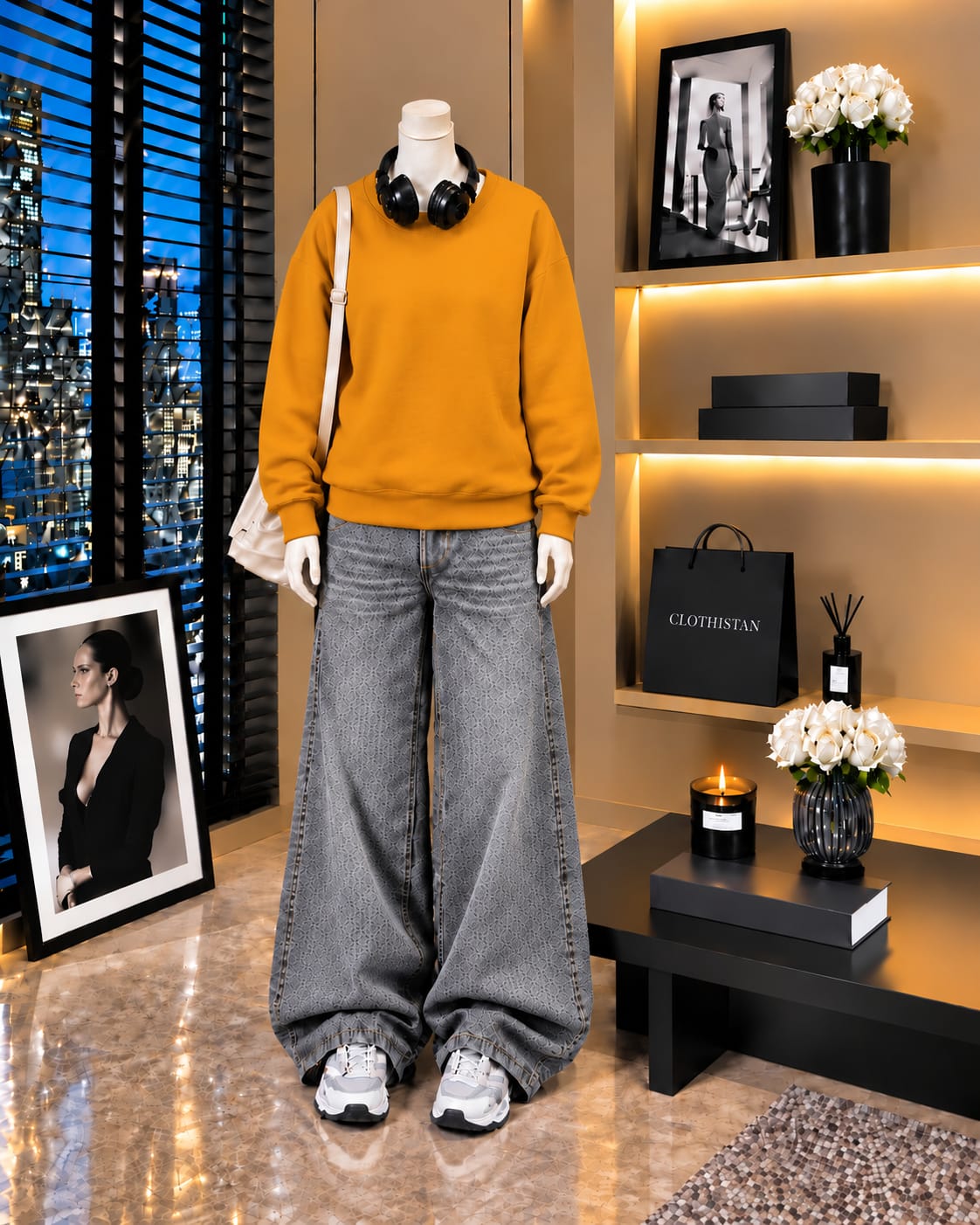 Premium Sweatshirt & Grey Vintage Wide-Leg Jeans Pack of Two