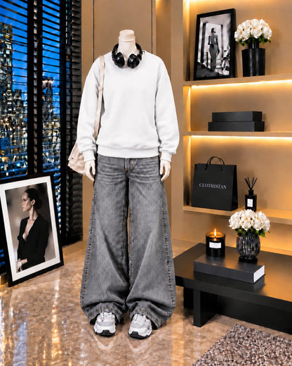 Premium Sweatshirt & Grey Vintage Wide-Leg Jeans Pack of Two