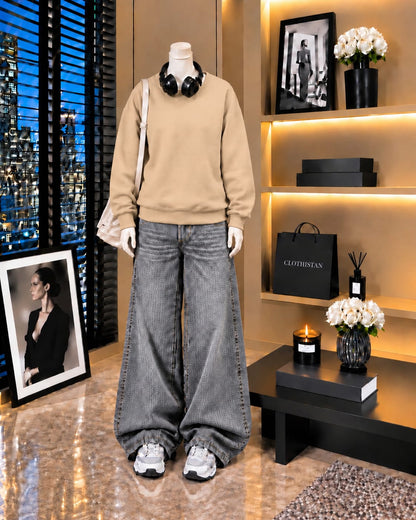 Premium Sweatshirt & Grey Vintage Wide-Leg Jeans Pack of Two