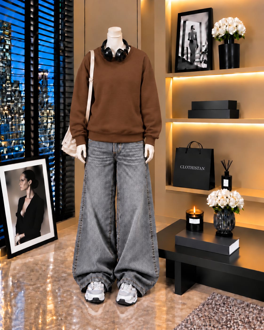 Premium Sweatshirt & Grey Vintage Wide-Leg Jeans Pack of Two