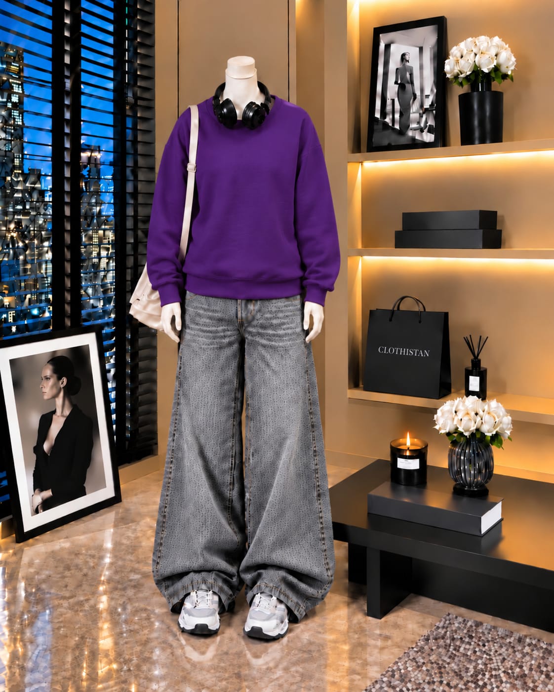 Premium Sweatshirt & Grey Vintage Wide-Leg Jeans Pack of Two