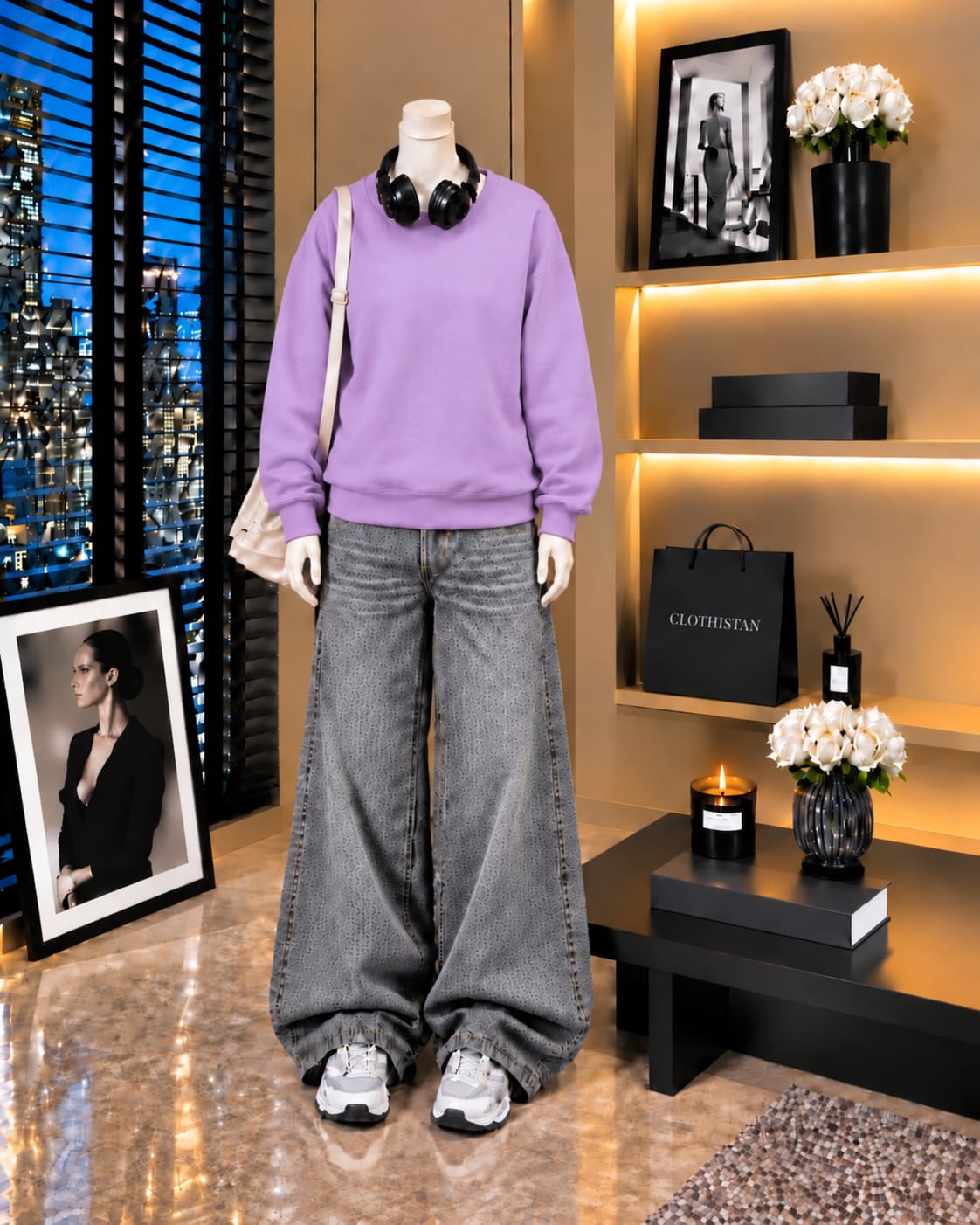 Premium Sweatshirt & Grey Vintage Wide-Leg Jeans Pack of Two