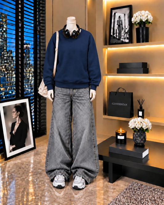 Premium Sweatshirt & Grey Vintage Wide-Leg Jeans Pack of Two