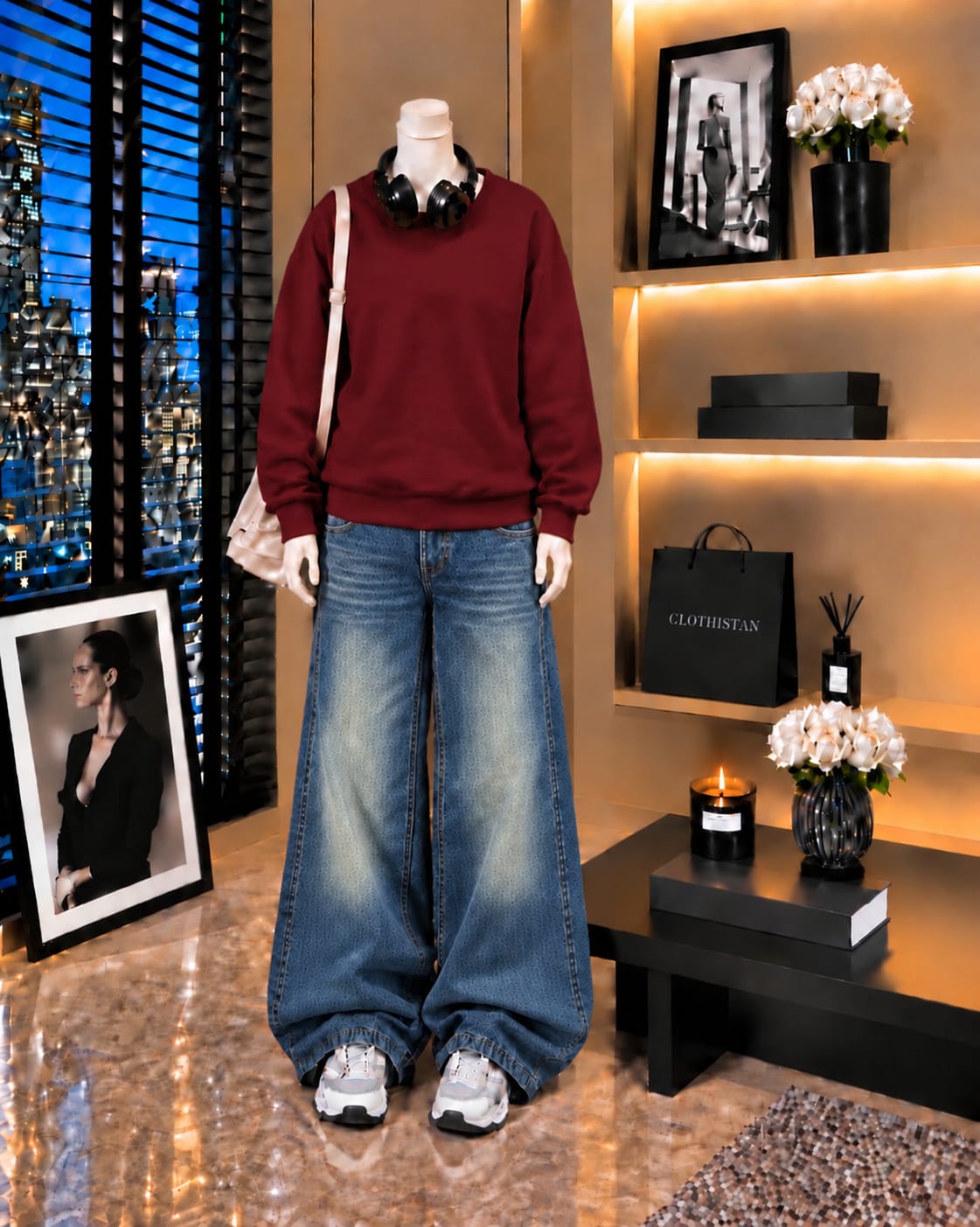 Premium Sweatshirt & Greenish blue Vintage Wide-Leg Jeans Pack of Two