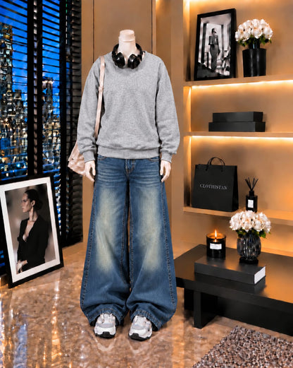 Premium Sweatshirt & Greenish blue Vintage Wide-Leg Jeans Pack of Two