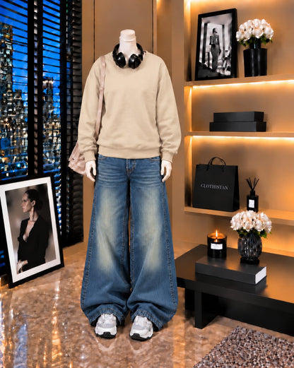 Premium Sweatshirt & Greenish blue Vintage Wide-Leg Jeans Pack of Two
