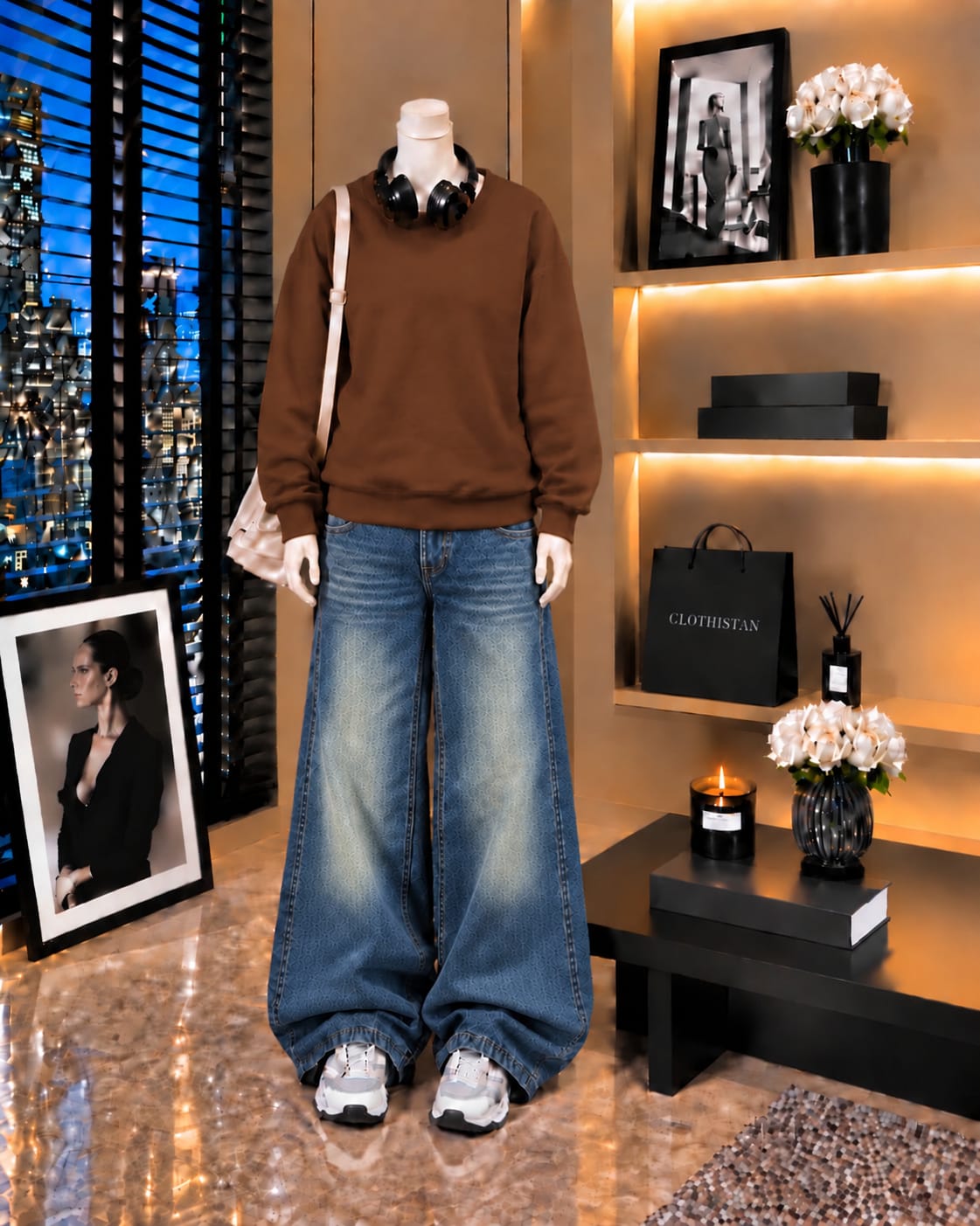 Premium Sweatshirt & Greenish blue Vintage Wide-Leg Jeans Pack of Two
