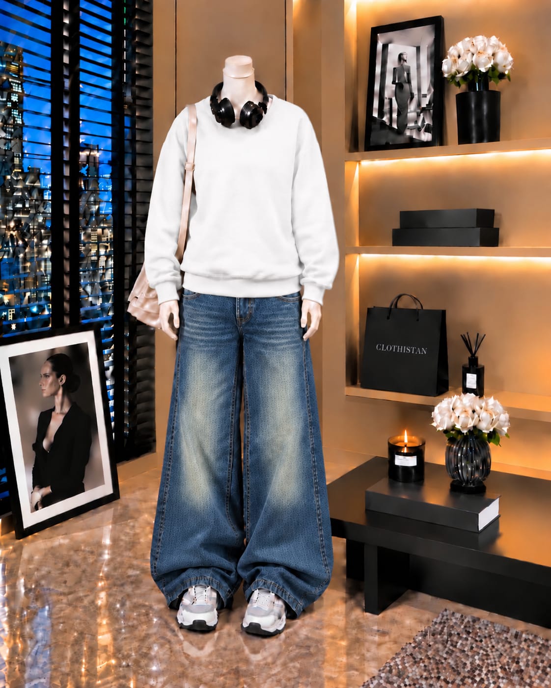 Premium Sweatshirt & Greenish blue Vintage Wide-Leg Jeans Pack of Two