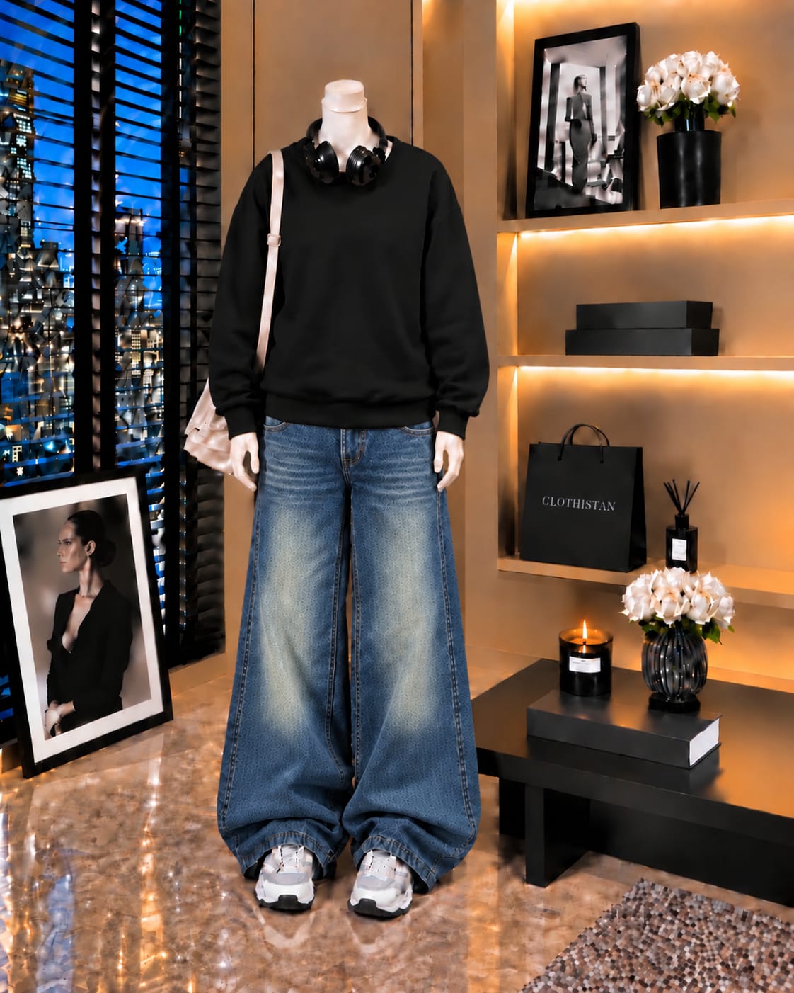 Premium Sweatshirt & Greenish blue Vintage Wide-Leg Jeans Pack of Two