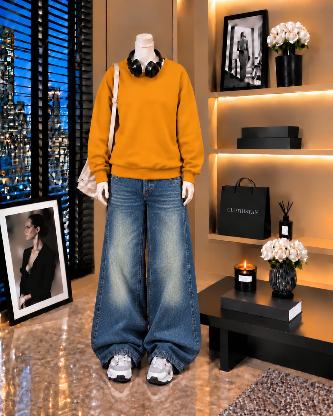 Premium Sweatshirt & Greenish blue Vintage Wide-Leg Jeans Pack of Two
