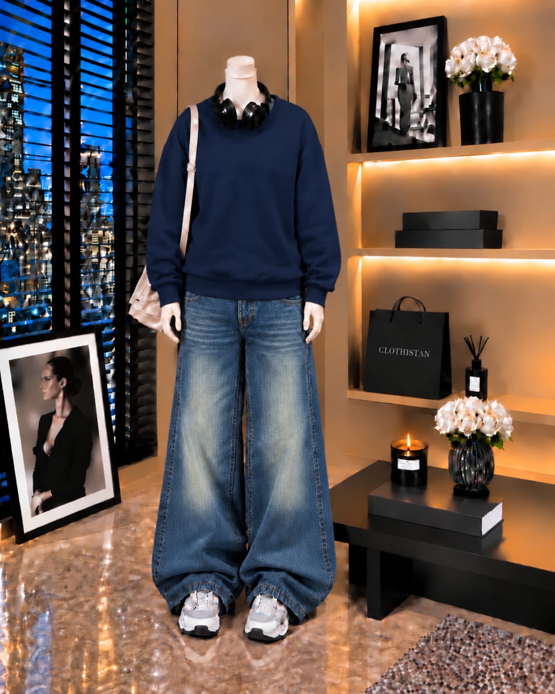 Premium Sweatshirt & Greenish blue Vintage Wide-Leg Jeans Pack of Two