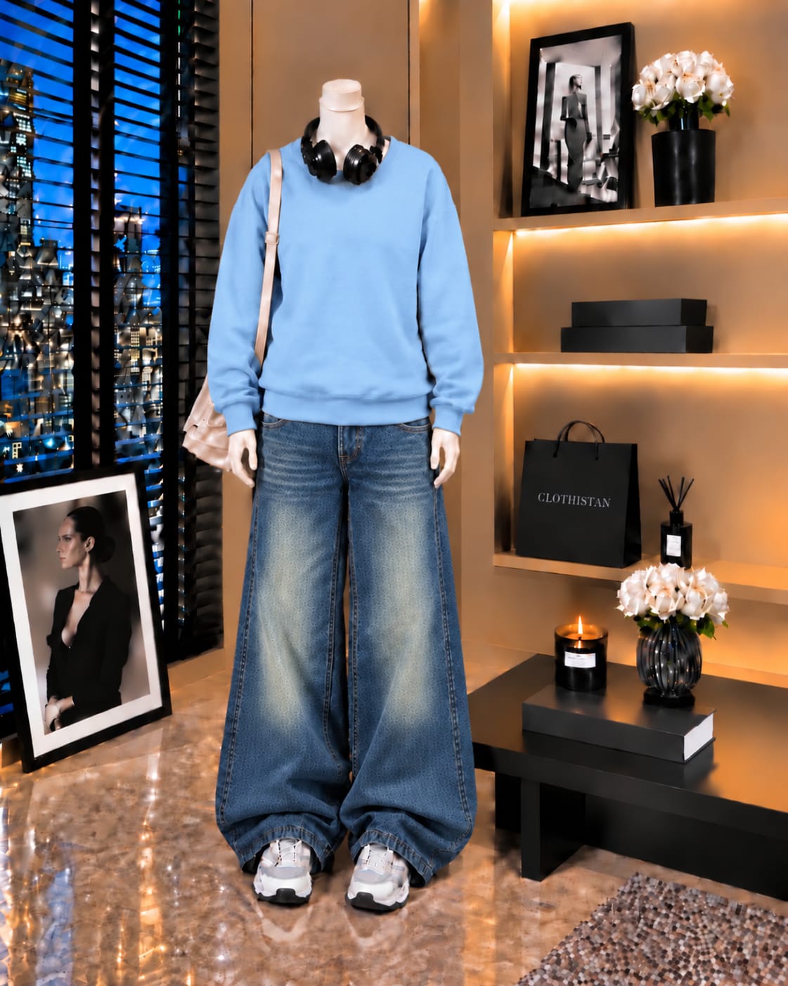 Premium Sweatshirt & Greenish blue Vintage Wide-Leg Jeans Pack of Two