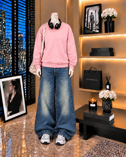 Premium Sweatshirt & Greenish blue Vintage Wide-Leg Jeans Pack of Two